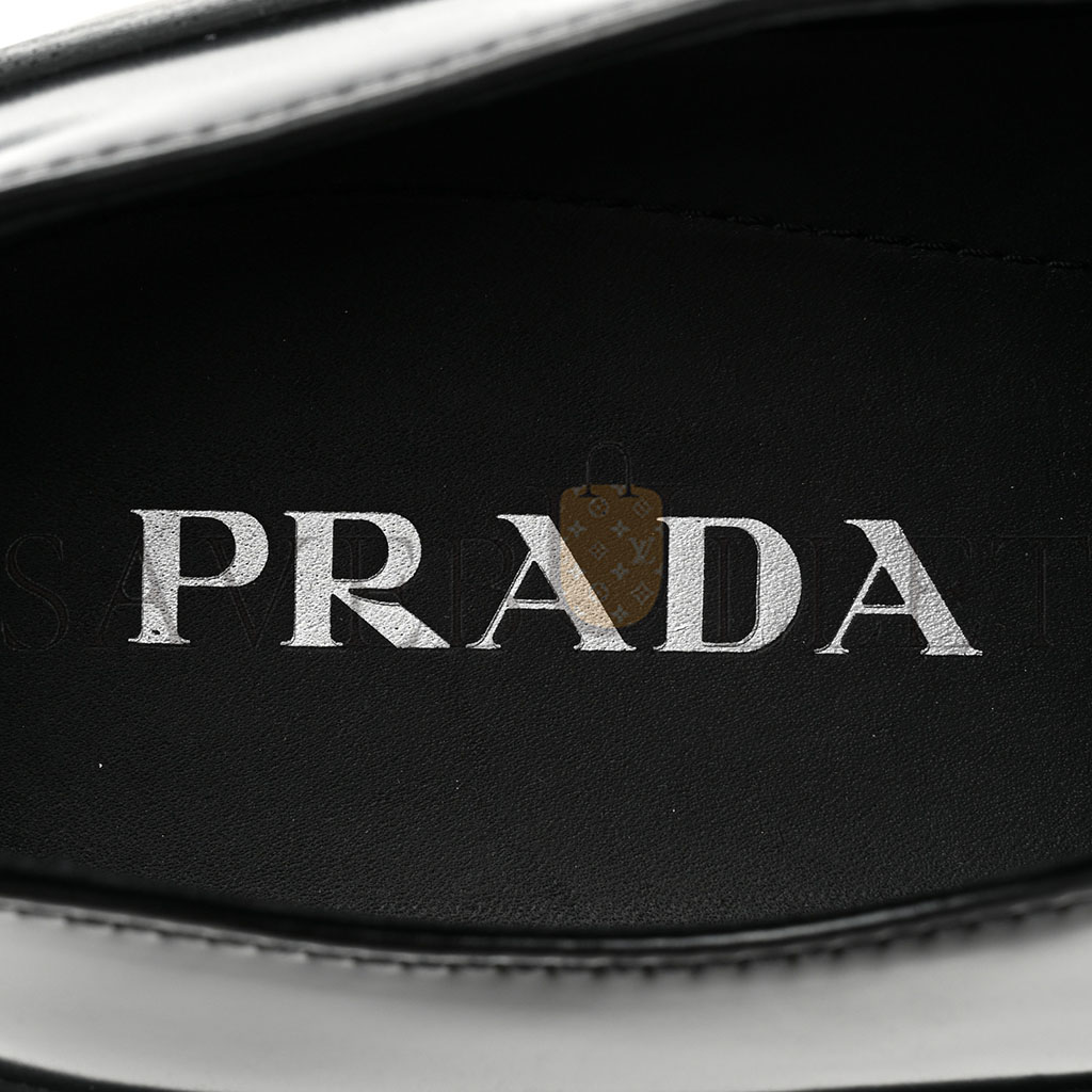 PRADA SPAZZOLATO MENS LACE UP 45MM DERBY LOAFERS 8 BLACK