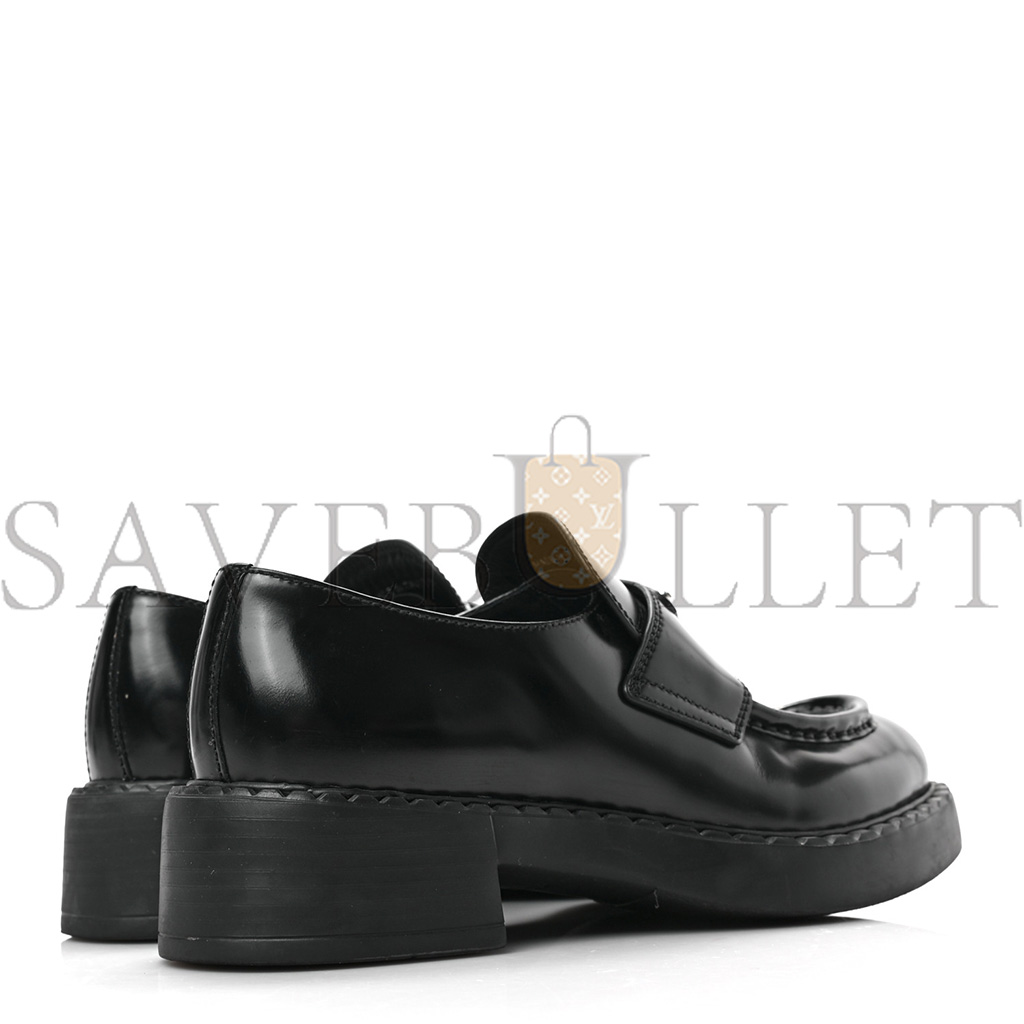 PRADA SPAZZOLATO METAL TRIANGLE LOGO 50MM LOAFERS 36.5 BLACK