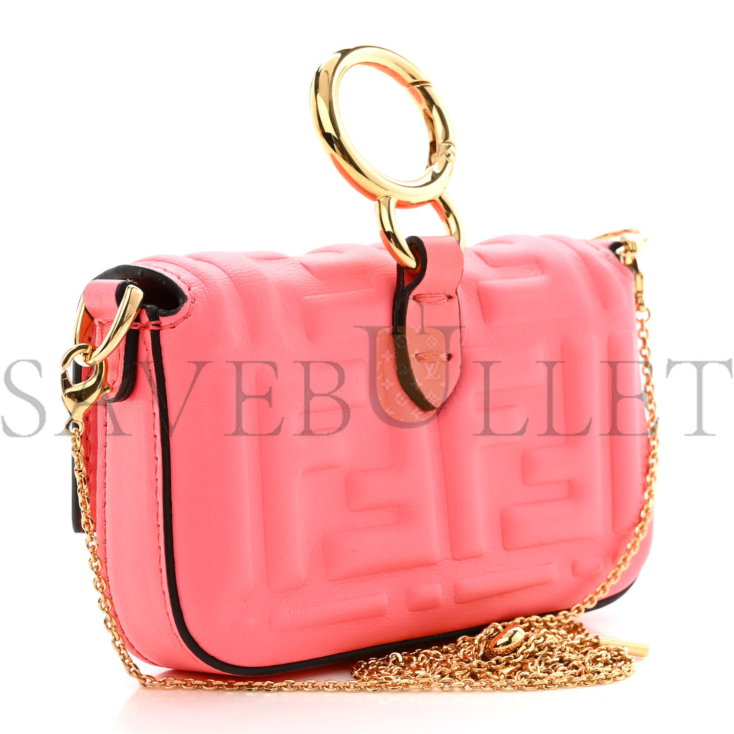 FENDI NAPPA MATISSE FF EMBOSSED NANO MAXI BUCKLE BAGUETTE CHARM PINK DALIA (11*7*3cm)