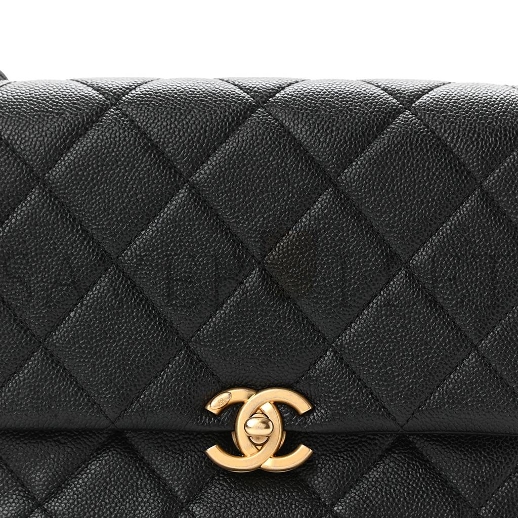 CHANEL SHINY CAVIAR QUILTED SMALL CHAIN MELODY FLAP BLACK GOLD HARDWARE (22*15*6cm)