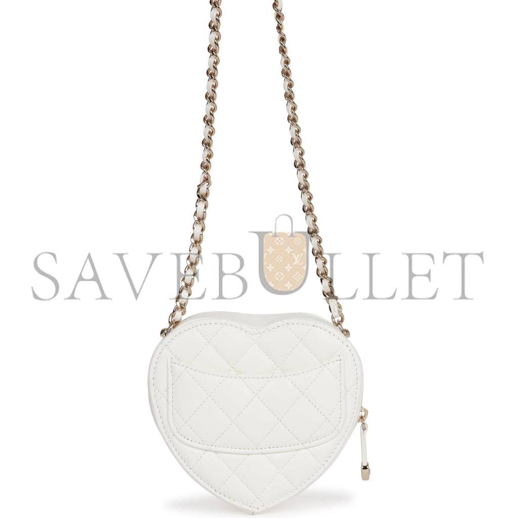 CHANEL CC IN LOVE HEART CLUTCH WITH CHAIN WHITE LAMBSKIN LIGHT GOLD HARDWARE (13*13*5cm)