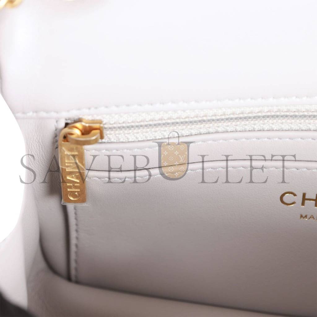 CHANEL PEARL CRUSH MINI RECTANGULAR FLAP BAG LIGHT GREY LAMBSKIN ANTIQUE GOLD HARDWARE (20*13*6cm)