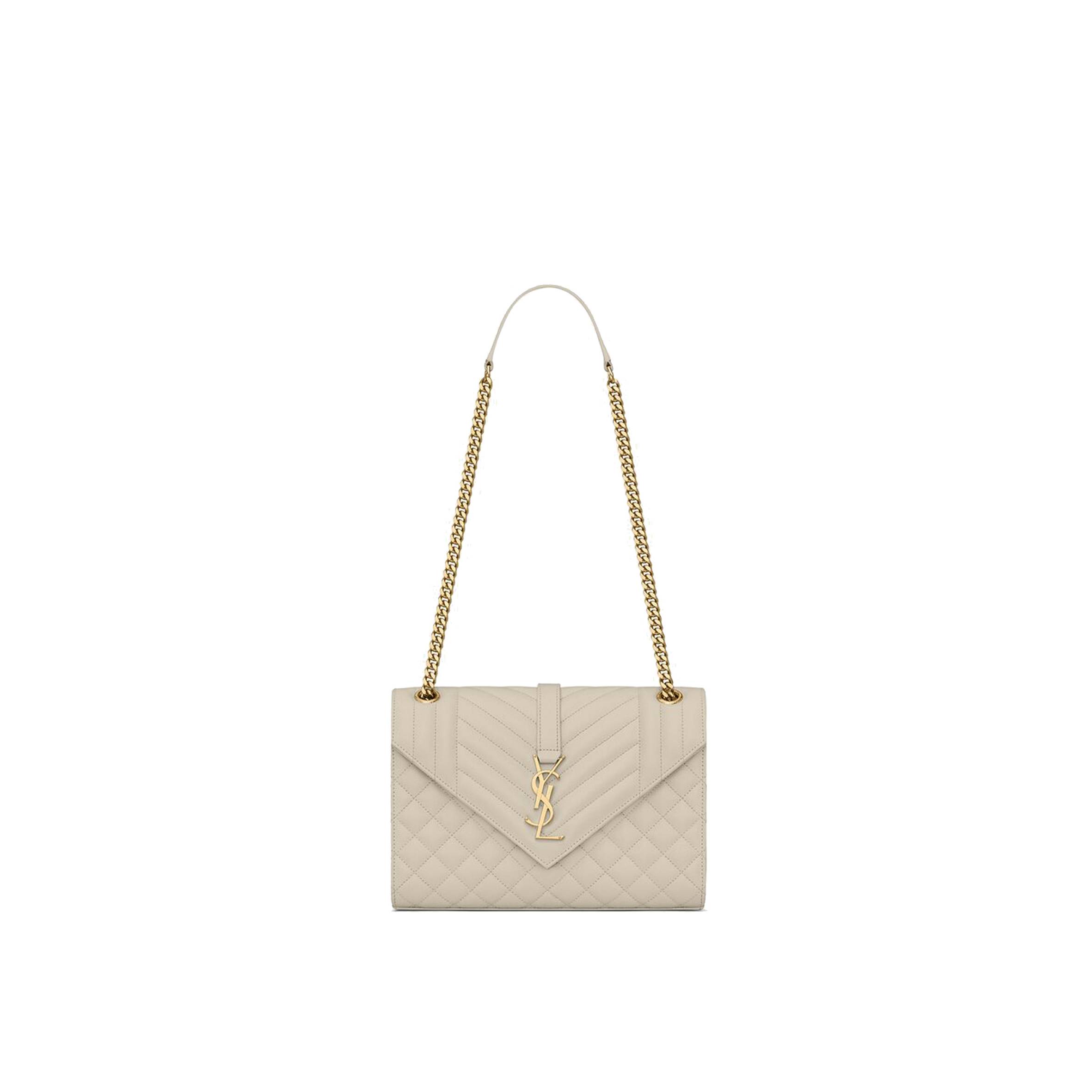 YSL ENVELOPE MEDIUM CHAIN BAG IN MIX MATELASS&EACUTE; GRAIN DE POUDRE EMBOSSED LEATHER 600185BOW919207 (24*17.5*6cm)