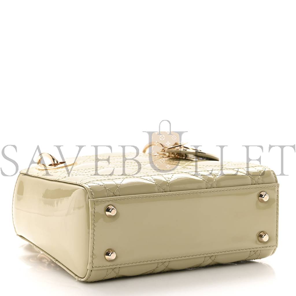 DIOR PATENT CANNAGE MINI LADY DIOR SAGE GREEN (17*15*7cm)